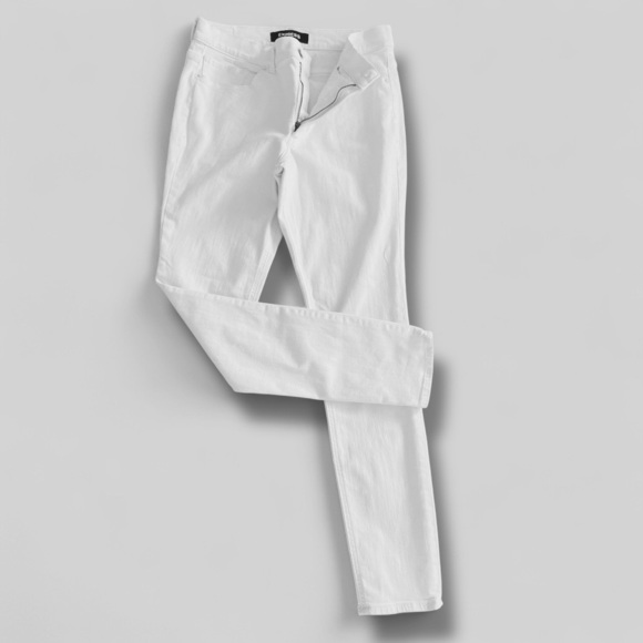 EXPRESS Stretch Plus Denim Perfect White High Rise Skinny Jeans 12R NEW (NWOT) - Picture 2 of 8